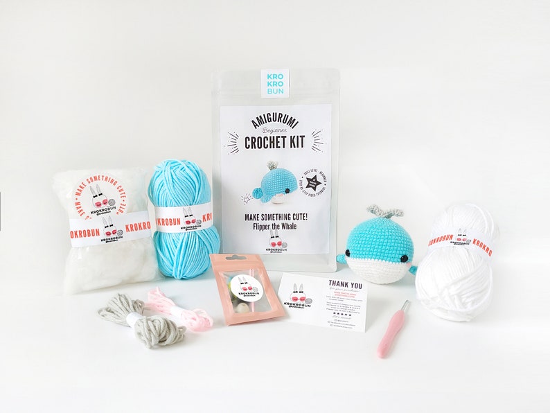 Beginner Crochet Kit Whale, DIY Crochet Kit, Easy Crochet Starter Kit, Amigurumi Kit, Amigurumi Whale, DIY Craft Kit, Crochet Gift Set image 4