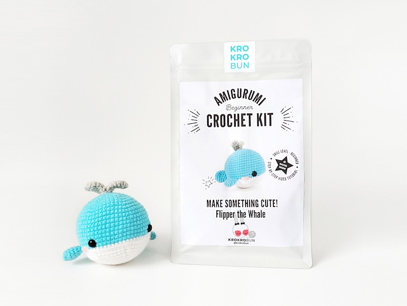 Beginner Crochet Kit Whale, DIY Crochet Kit, Easy Crochet Starter Kit, Amigurumi Kit, Amigurumi Whale, DIY Craft Kit, Crochet Gift Set image 2