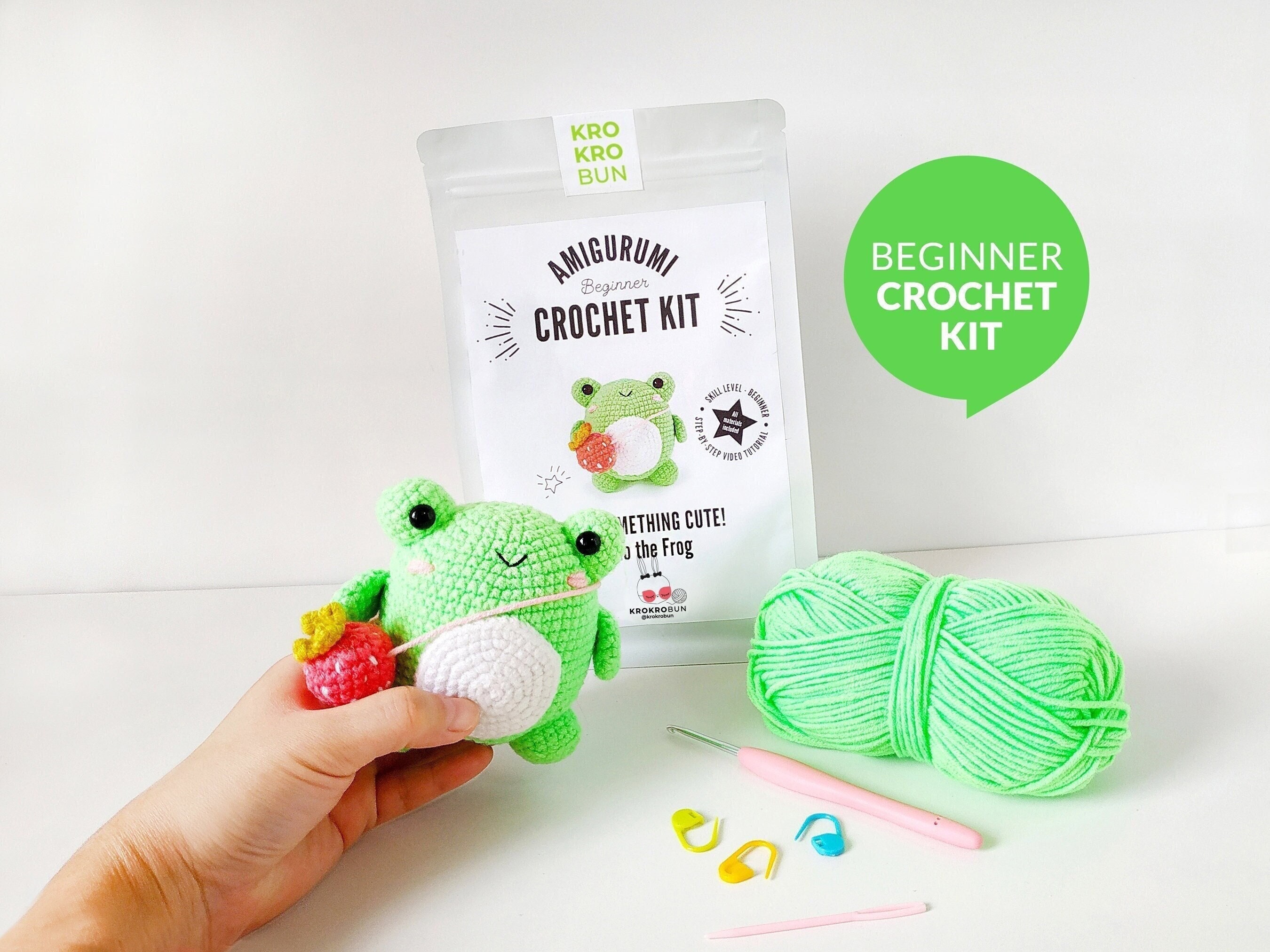 MONKLE - Crochet kit,Crochet kit for Beginners,Beginner Crochet kit for  Adults and Kids,Crochet Animal kit (Frog Penguin Owl)