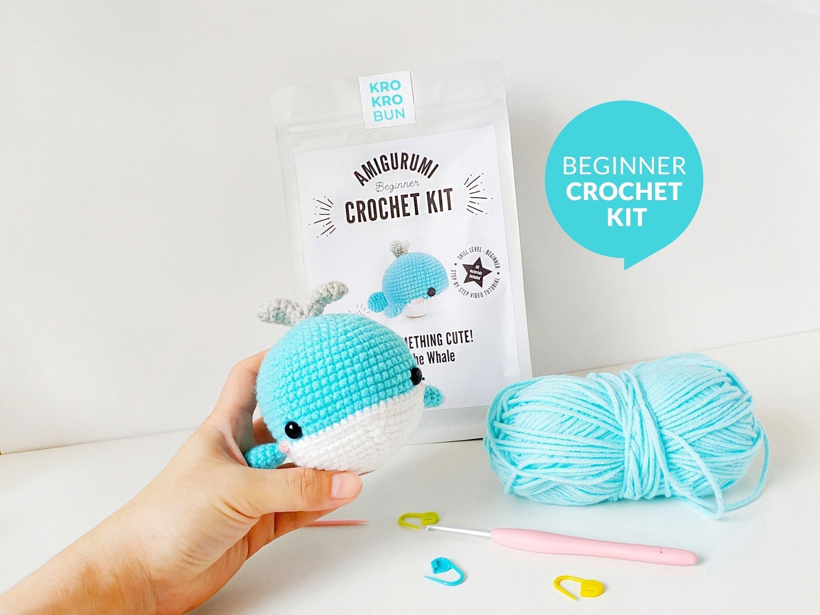 Beginner Crochet Kit Whale, DIY Crochet Kit, Easy Crochet Starter Kit,  Amigurumi Kit, Amigurumi Whale, DIY Craft Kit, Crochet Gift Set 
