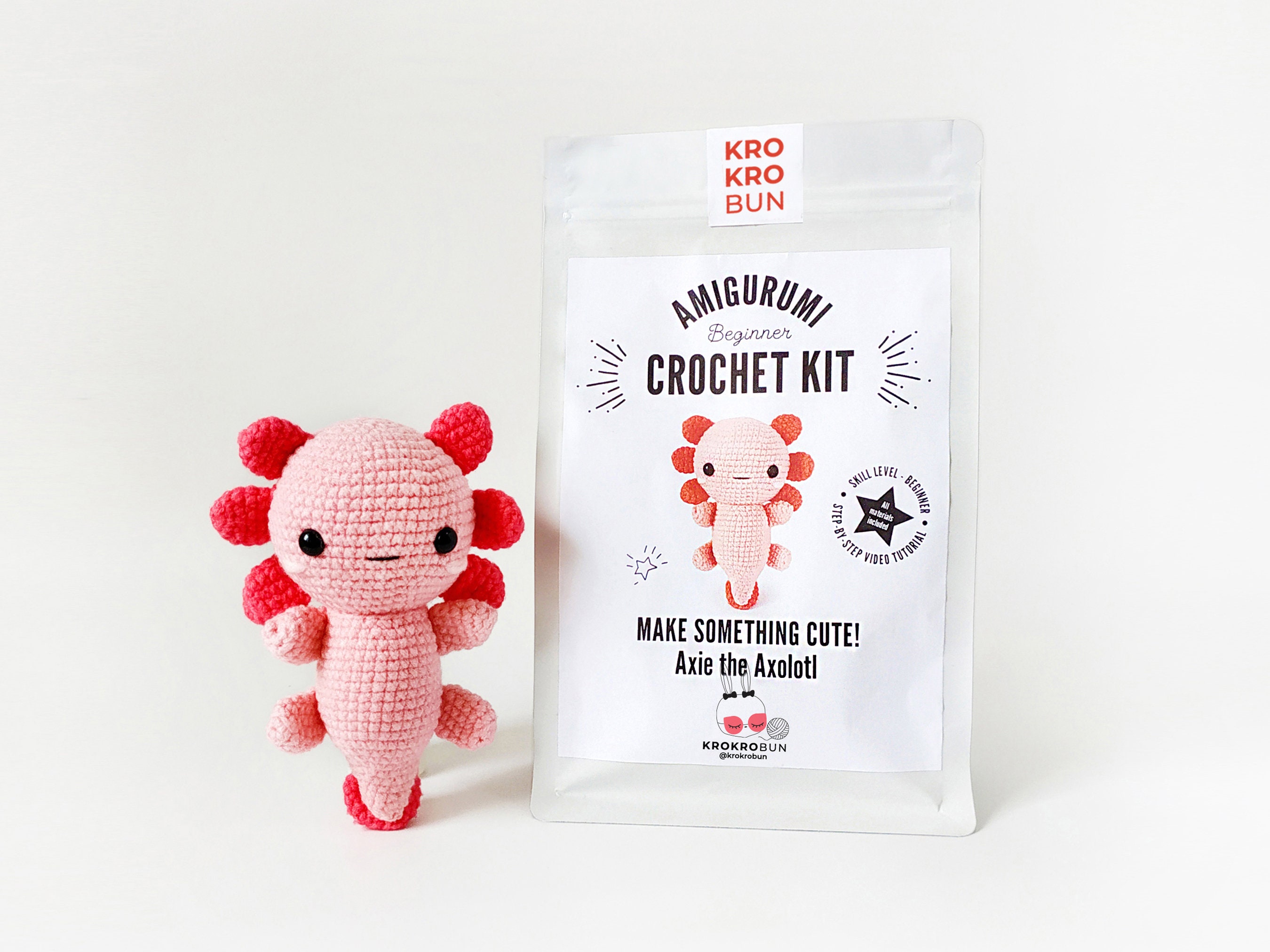 loveknotpop Crochet Kit for Beginners: Animal Crochet Kit for Adults, Kids,  Teens, Cute Axolotl, Include All You Need, Easy Knitting Soft Yarn,  Step-by-Step Tutorial, Birthday Easter Mother Day Gift.