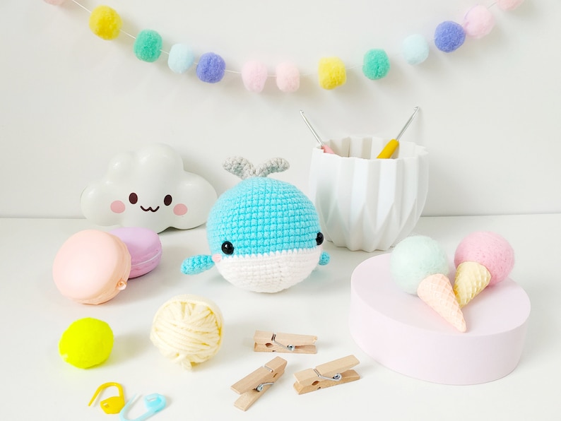 Beginner Crochet Kit Whale, DIY Crochet Kit, Easy Crochet Starter Kit, Amigurumi Kit, Amigurumi Whale, DIY Craft Kit, Crochet Gift Set image 3