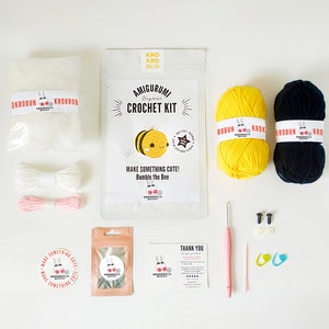 Beginner Crochet Kit Amigurumi Bee, Learn How to Crochet Kit, Easy Crochet Starter Kit, Amigurumi Kit, DIY Craft Kit Gift, Crochet Bee Kit image 5