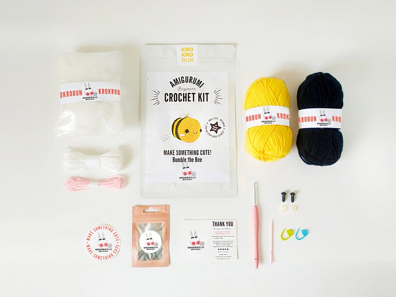 Beginner Crochet Kit Amigurumi Bee, Learn How to Crochet Kit, Easy Crochet Starter Kit, Amigurumi Kit, DIY Craft Kit Gift, Crochet Bee Kit image 5