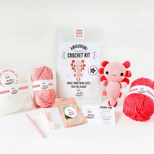 Beginner Crochet Kit Amigurumi Axolotl, DIY Crochet Kit, Easy First Starter Crochet Kit, Amigurumi Kit, Crochet Gifts, Crochet Axolotl image 4