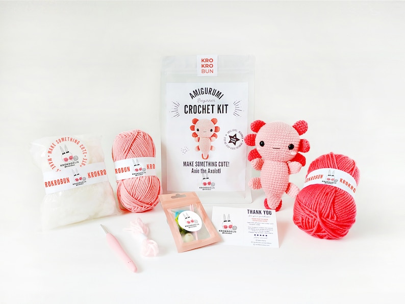 Beginner Crochet Kit Amigurumi Axolotl, DIY Crochet Kit, Easy First Starter Crochet Kit, Amigurumi Kit, Crochet Gifts, Crochet Axolotl image 4