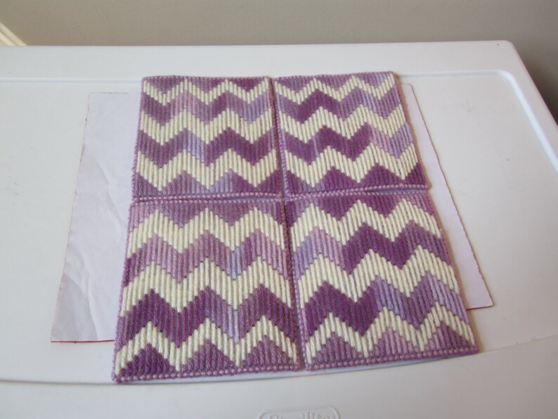 Dark Purple Light Purple Aran Coasters in Plastic Needlepoint. Etsy