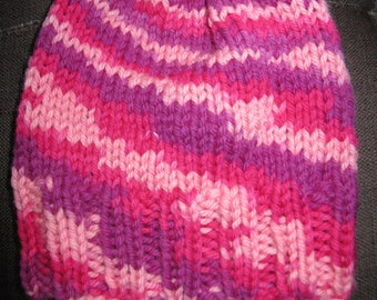 Knit Wool Slouchy Beanie with pompom - toddler to small child - pink and purple swirl