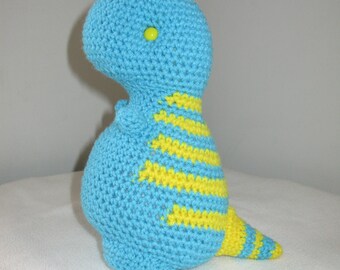 T-rex plush amigurumi - turquoise and yellow