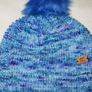 Hand Knit wool beanie and matching mittens blue speckles merino wool and cashmere image 3