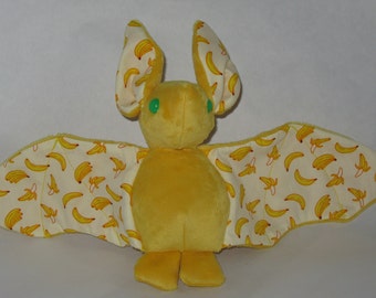 Fruit Bat Handmade Plush - Yellow Banana Bat With Green Eyes