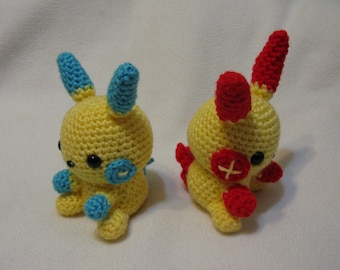 Chibi Plusle AND Minun parure amigurumi peluche