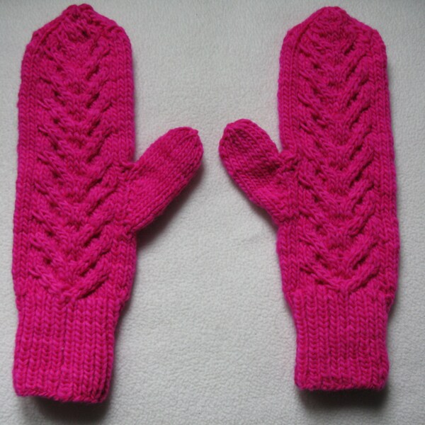 Cabled wool mittens - handknit handdyed merino - adult womens