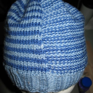 Knit Wool Beanie - blue stripes - medium (toddler - small child)
