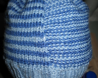 Knit Wool Beanie - blue stripes - medium (toddler - small child)