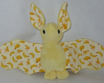 Fruit Bat Handmade Plush - Light Yellow Banana Bat With Black Eyes