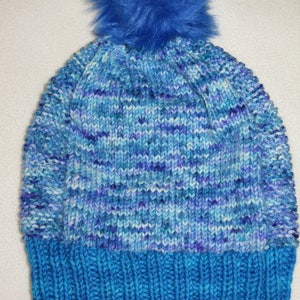 Hand Knit wool beanie and matching mittens blue speckles merino wool and cashmere image 4