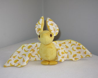 Fruit Bat Handmade Plush -Yellow Banana Bat With Brown Eyes