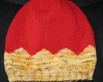 Knit Wool Slouchy Beanie - medium (toddler - small child) - burnt orange and yellow