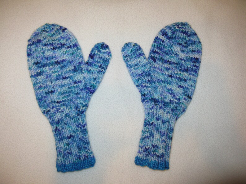 Hand Knit wool beanie and matching mittens blue speckles merino wool and cashmere image 6