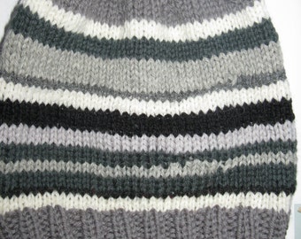 OOAK Knit Wool Slouchy Beanie - grey stripes - medium (toddler - small child)