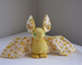 Fruit Bat Handmade Plush - Yellow Banana Bat With Green Eyes