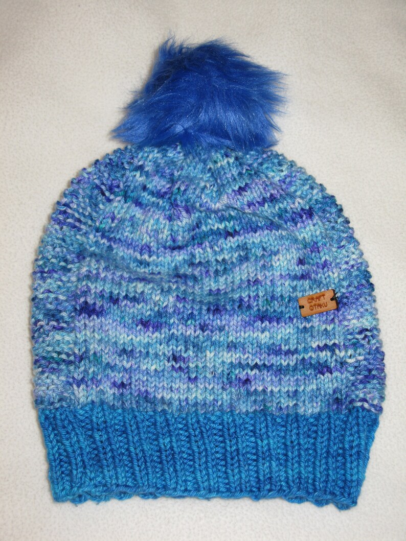 Hand Knit wool beanie and matching mittens blue speckles merino wool and cashmere image 2