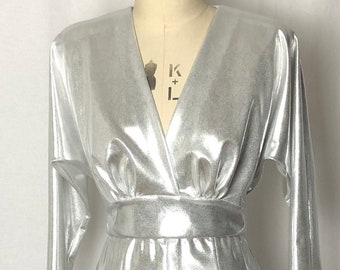 Baylis &Knight Silver long sleeve 80s style Dynasty Dress