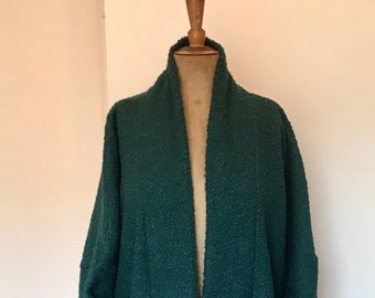 Teal green oversized Teddy Boucle duster coat coatigan with pockets Baylis and Knight