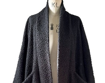 Black Over sized Teddy Boucle duster coat coatigan with pockets Baylis and Knight