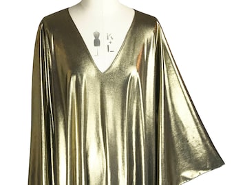 Baylis & Knight GOLD plunge neck STUDIO 54 Batwing 70's Disco Queen Glam Bat Wing Dress