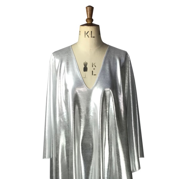 Baylis & Knight Silver plunge neck STUDIO 54 Batwing 70's Disco Queen Glam Bat Wing Dress