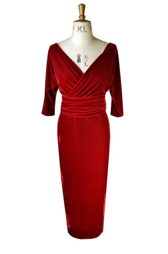 red velvet wrap dress