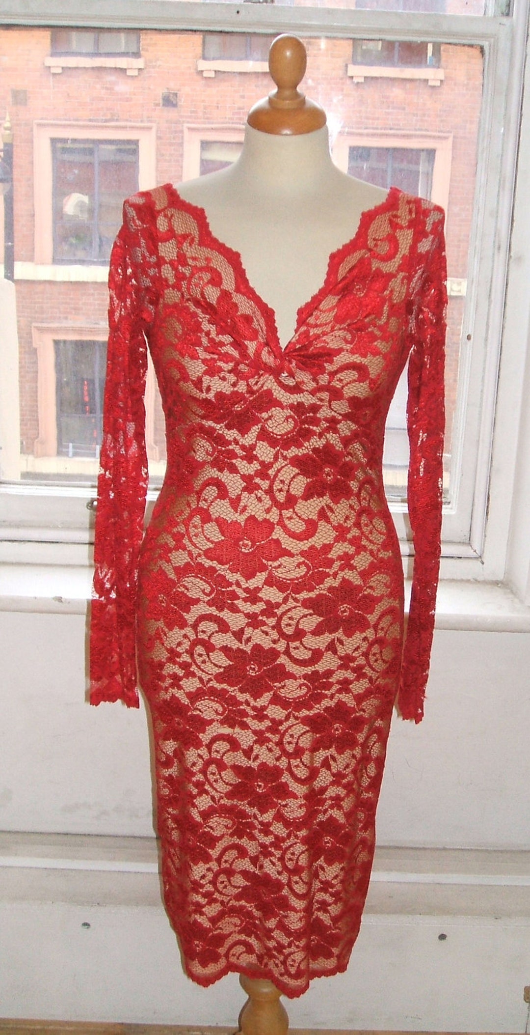 Baylis & Knight Red Nude LACE Long Sleeve POLLY Twist Pencil - Etsy