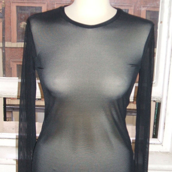 Baylis & Knight Long Sleeve SHEER Round Neck Top Tshirt Underlay Under Layering  Steam Punk Goth Rock 80's Kim K