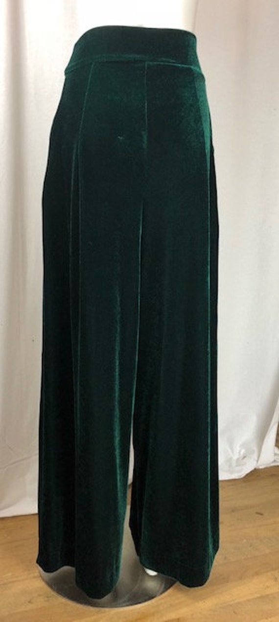 Dark Green Flat Front Velvet Trousers