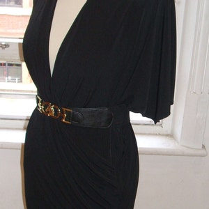 Baylis & Knight  Black  Pleat Wrap Drape GORGEOUS Mini Short Dress Relaxed Flattering Dita Von Teese Burlesque