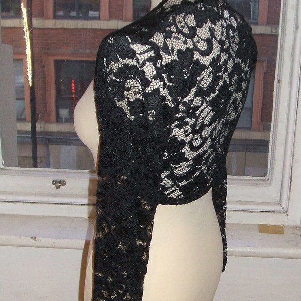 Baylis & Knight Black French Lace Cropped Long Sleeved Bolero Cardigan Wrap Stole Shrug