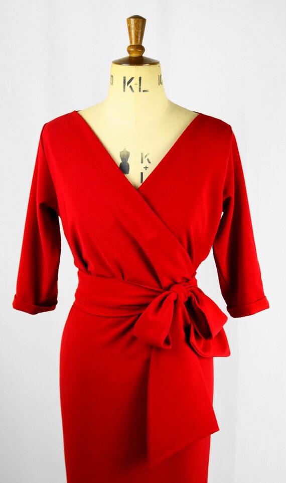 Baylis /& Knight Ruby Red Short Sleeve WRAP Dress Retro Pin Up 40/'s Wedding guest