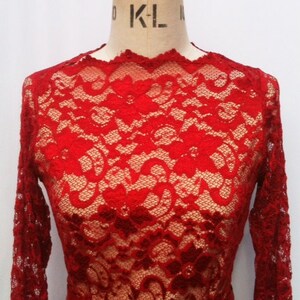 Baylis & Knight Red Nude Lace Long Sleeve Slash Boat Neck Princess Kate Middleton Wiggle Knee Dress Dita Burlesque image 2