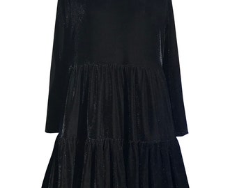 Baylis and Knight Black Velvet long sleeve tiered prarie dress