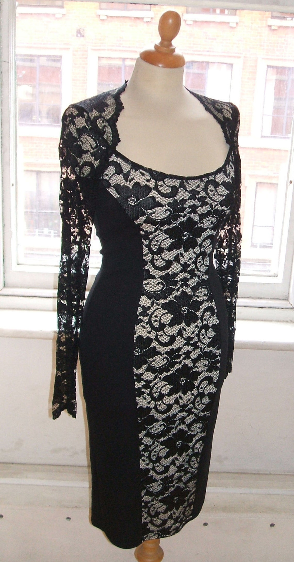 Baylis & Knight Black Nude LACE Long Sleeve BOMBSHELL Pencil - Etsy