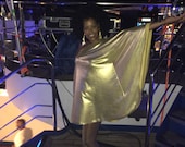 Baylis Knight Gold Lame STUDIO 54 Batwing 70 39 s Disco Queen Glam One Shoulder Bat Wing Dress Elegant (Smock)
