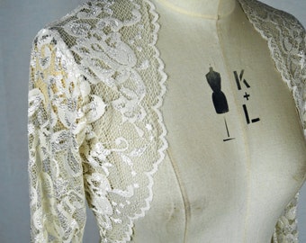 Baylis & Knight 'Cafe Latte' Cream (Milky Creamy Pale Coffee) Lace Cropped Long Sleeve Bolero Cardigan Wrap Stole Shrug Wedding