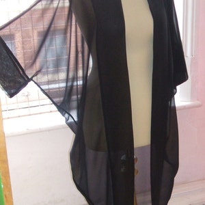 Baylis & Knight Black Chiffon LONG Maxi KIMONO Jacket Oversize Boho Retro Festival Cruise Beach Duster Coat Full Length