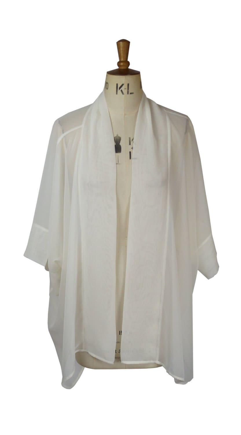 Baylis Knight Cream Chiffon Mid Length KIMONO Jacket Oversize Boho Retro Festival Cruise Beach Duster Coat Wedding Bridal Relaxed Cardigan