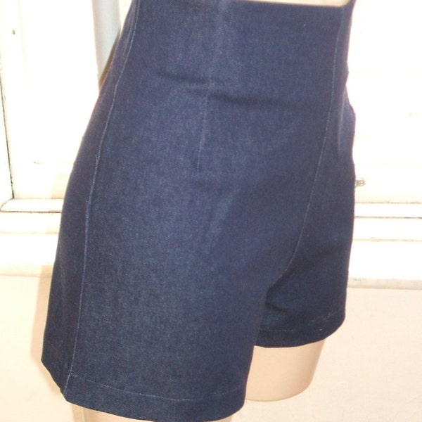 Baylis & Knight Bleu foncé Denim taille haute SHORTS Pantalon chaud Dita Burlesque Pin Up 50's Rockabilly Retro Mignon