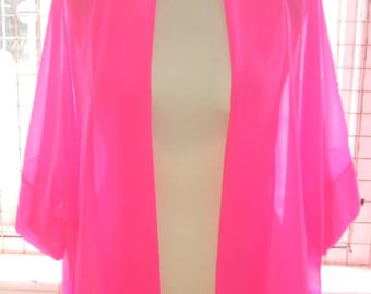 Baylis & Knight Hot Pink Chiffon Mid Length KIMONO Jacket Oversize Boho Retro Festival Cruise Beach Duster Coat