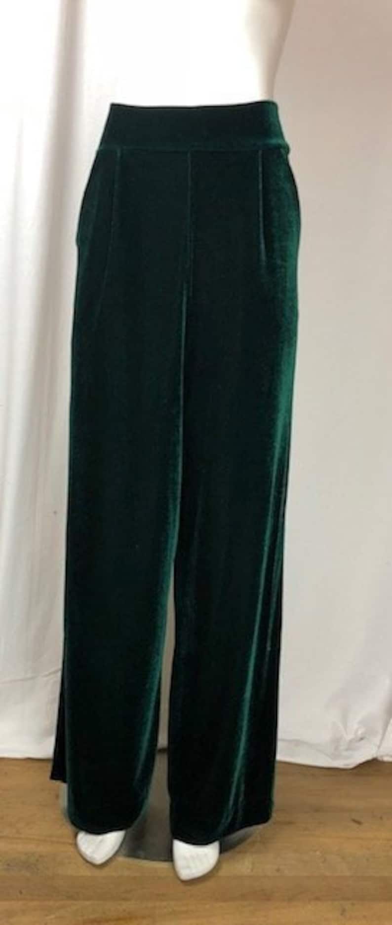 1920s Style Women’s Pants, Trousers, Knickers, Tuxedo     Green Velvet pocket wide trousers Pants.  AT vintagedancer.com