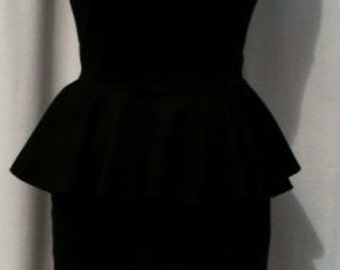 Baylis & Knight Black Ponte PEPLUM  Sleeveless Low Cut Wiggle Hobble Knee Dress Dita Burlesque Pin Up